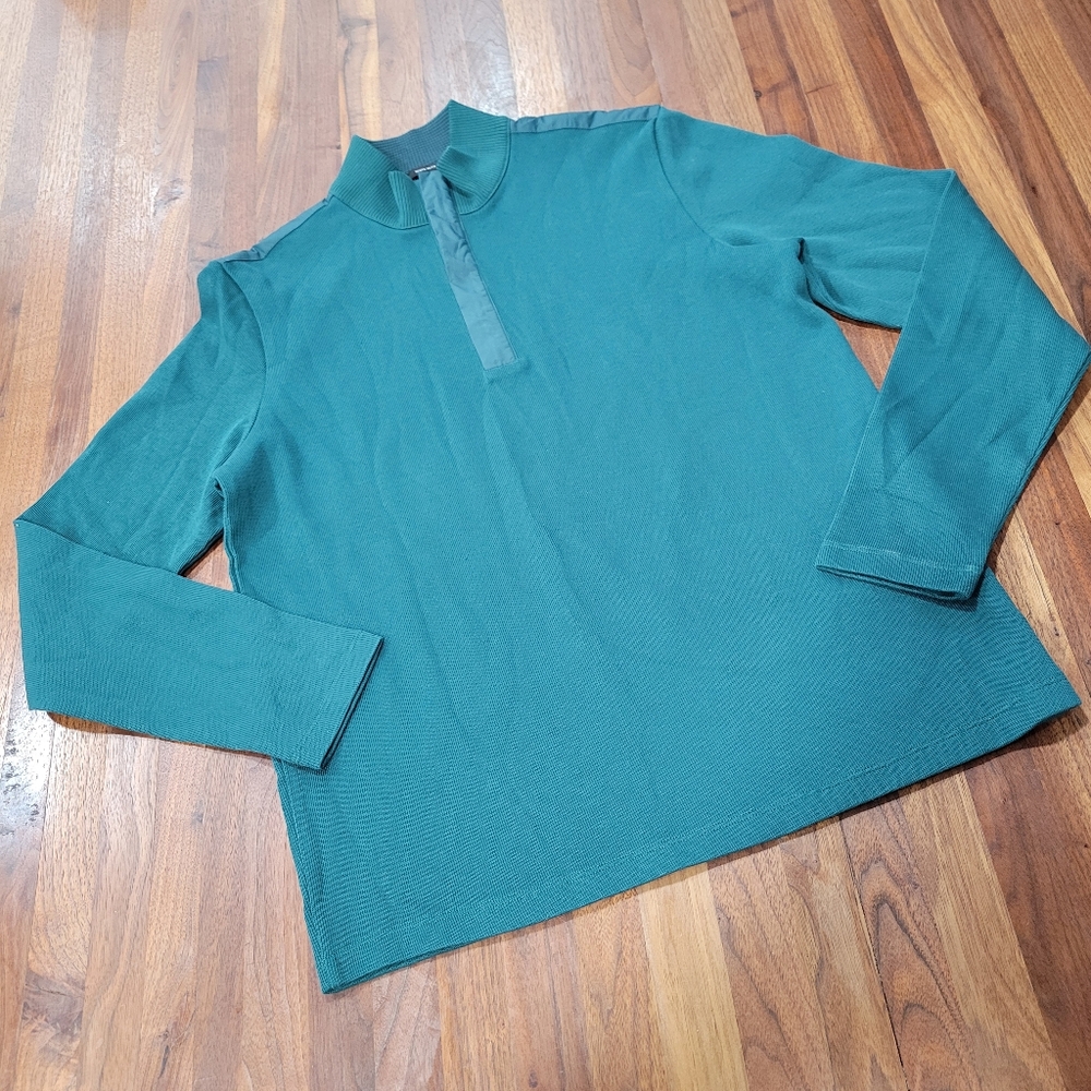 Boss Hugo Boss Regular Fit Quarter Zip Stand Collar Mixed Media Pullover Size  L